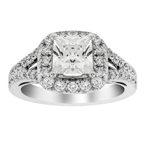 14K Split Shank Cushion Halo Engagement Ring BARON01624