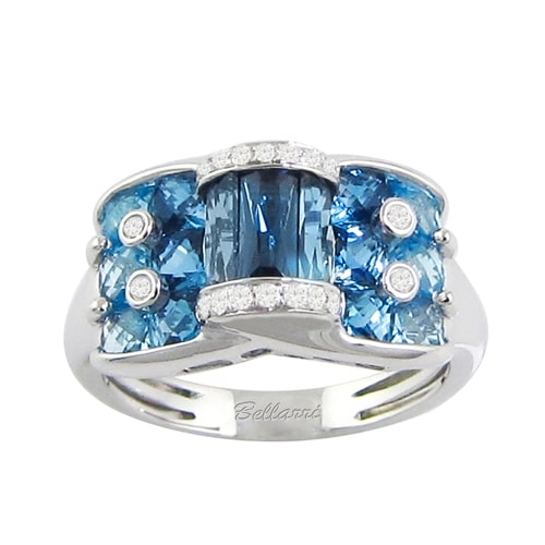 Fresco 14K White Gold Diamond & Blue Topaz Ring, Style R9354W14BT