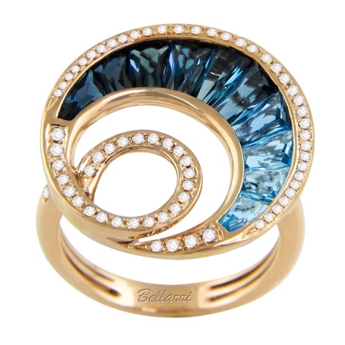 Bellarri Malibu Wave 14K Rose Gold Diamond & Blue Topaz Ring, Style R9455PG14BT