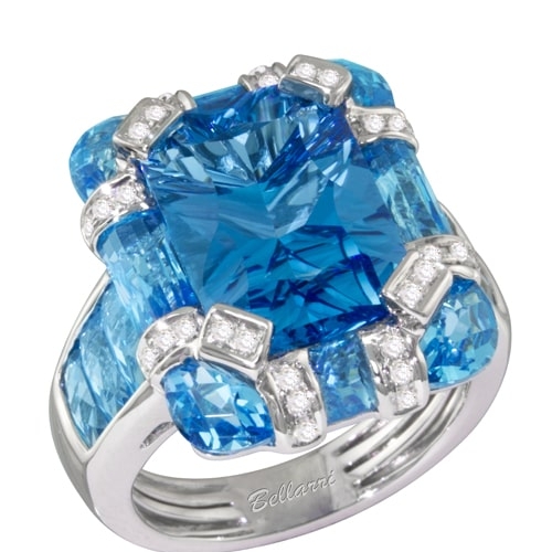 Bellarri Romantic Reflections 18K White Gold Diamond & Blue Topaz Ring R7600WBT-6.75