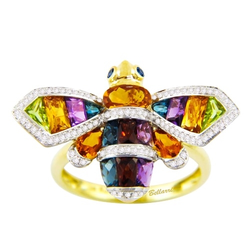 Bellarri Queen Bee 14K Yellow Gold Diamond & Multicolor Gemstone Ring