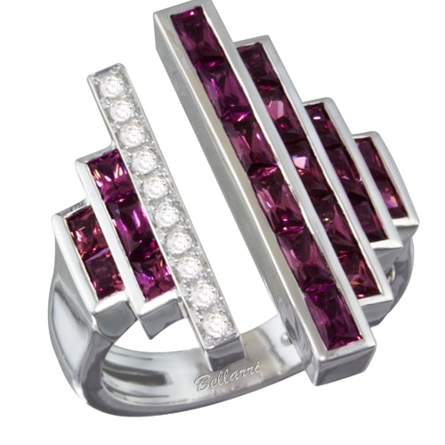 Bellarri Kaleidoscope 14K White Gold Diamond & Rhodolite Ring R9424W14RH-7