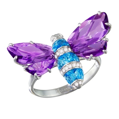 Bellarri Queen Bee 14K White Gold Diamond, Amethyst, & Topaz Ring Style R9550W14ABT-6.75