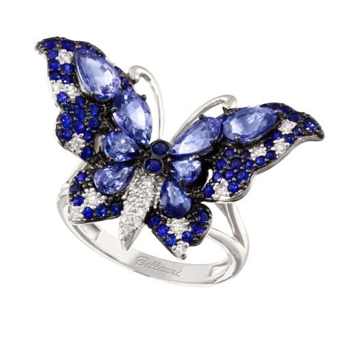 Bellarri Madame Butterfly 14K White Gold Diamond & Sapphire Ring R9572W14BS-7