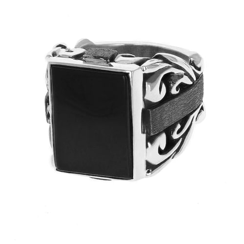 King Baby Silver Statement Scroll Ring with Inset Black Onyx K20-6128ONY