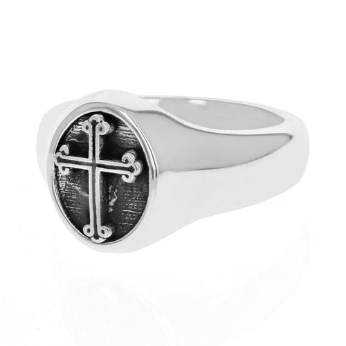 King Baby Silver Traditional Cross Ring K20-7503-10