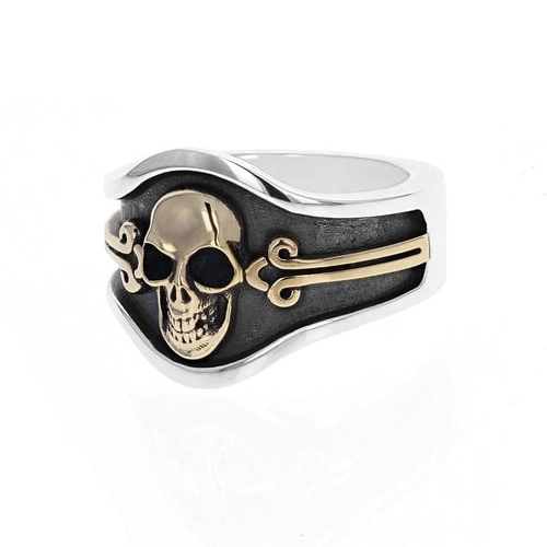 King Baby Silver Skull Cigar Band Ring with Gold Alloy, K20-7509-10