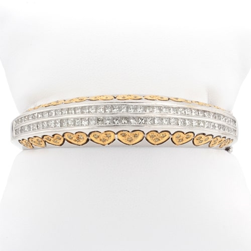 18K Two-Tone Diamond Hinged Bangle Bracelet