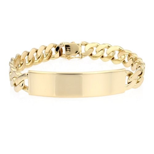 14K Yellow Gold Figaro ID Plate Bracelet