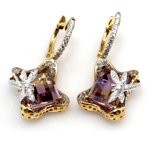 18K Two-Tone Diamond & Ametrine Dragonfly Earrings, Item# DERSP05041