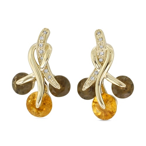 14K Yellow Gold Diamond, Citrine, & Smoky Quartz Earrings #DERSP05425